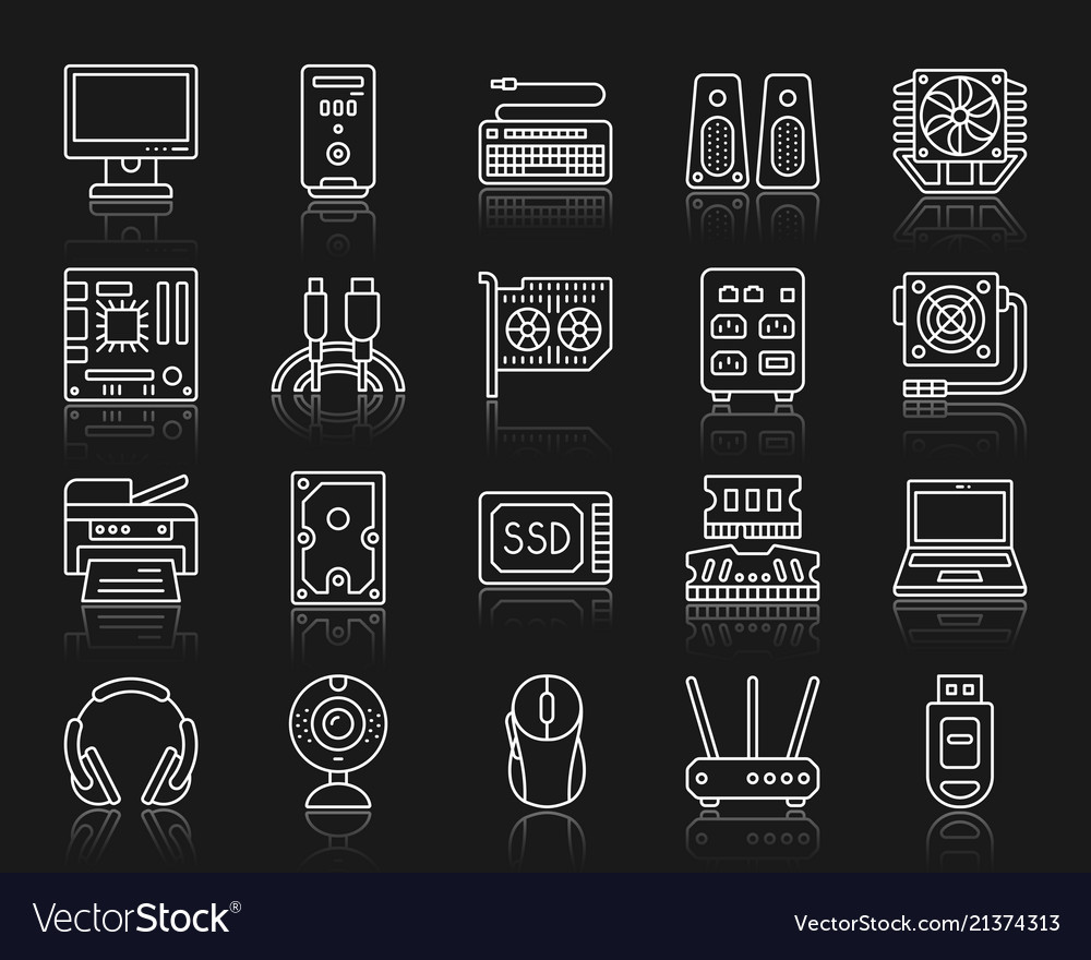 Computer simple white line icons set