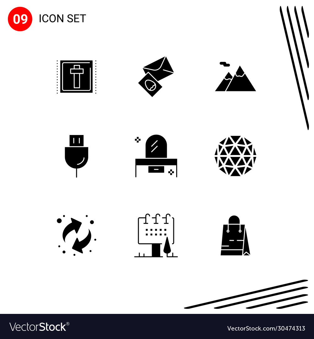 Modern set 9 solid glyphs pictograph