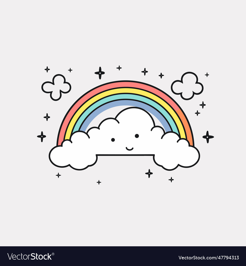 Rainbow hand-drawn comic doodle style Royalty Free Vector