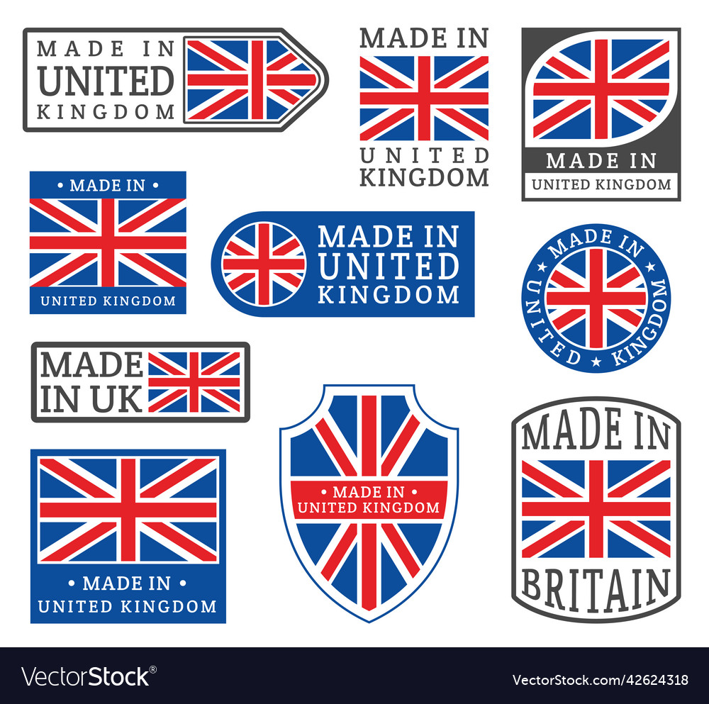Collection made in uk symbols flat Royalty Free Vector Image