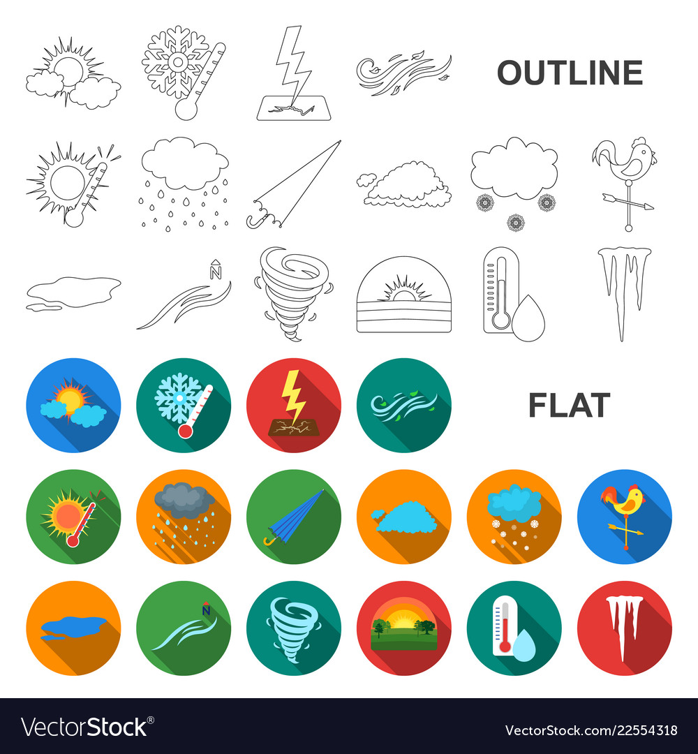 Different weather flat icons in set collection