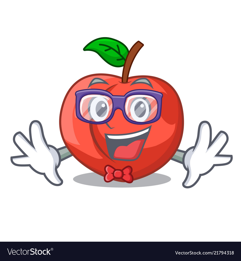 Geek nectarines cartoon with green leaves Vector Image