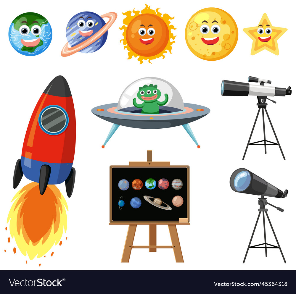 Outer space objects set Royalty Free Vector Image