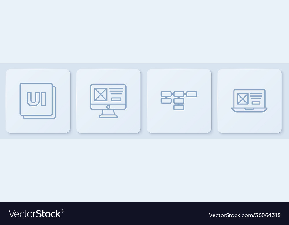 Set line ui or ux design site map and white