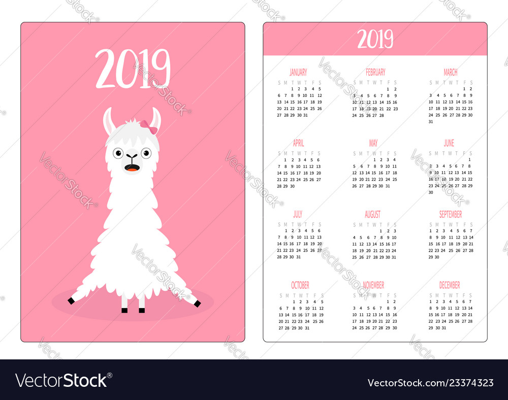 Cute alpaca llama girl simple pocket calendar