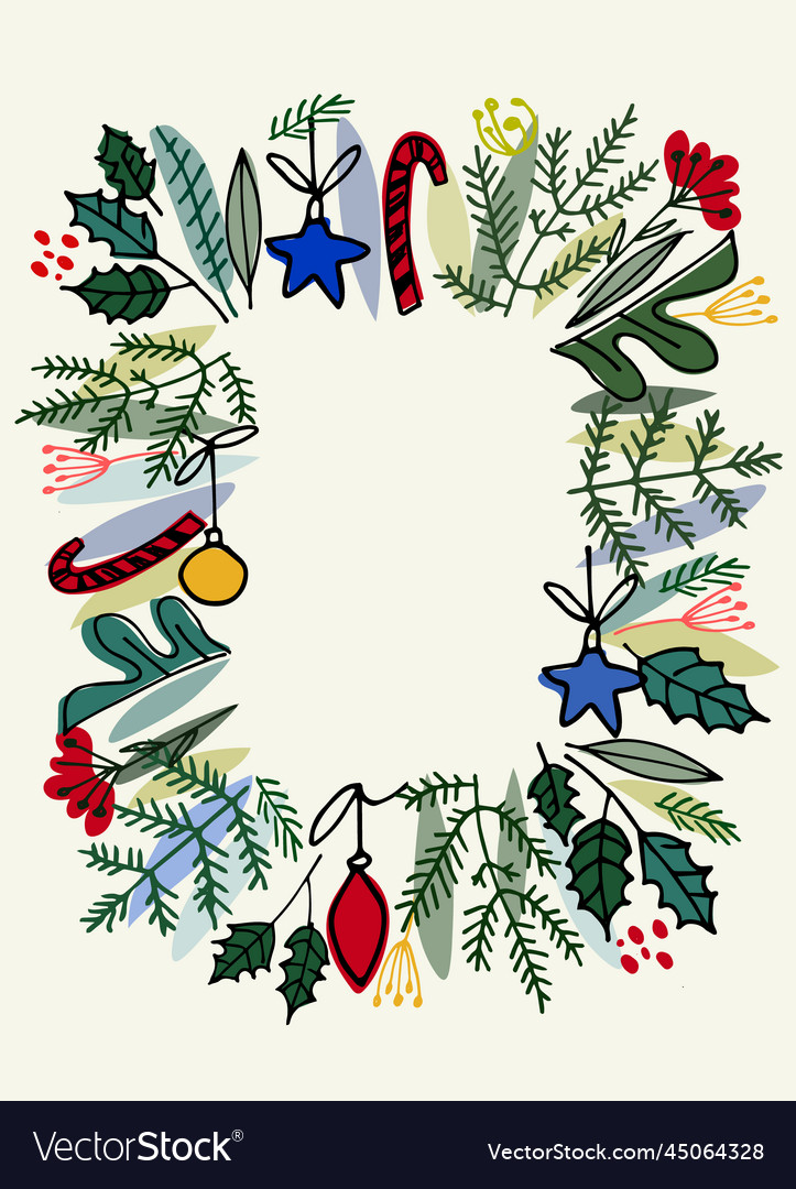 Christmas frame with fir tree branches baubles Vector Image