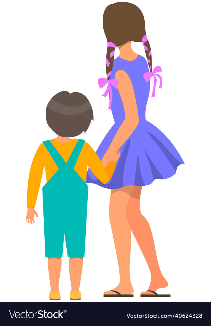 Kids Walking Together And Looking At Something Vector Image