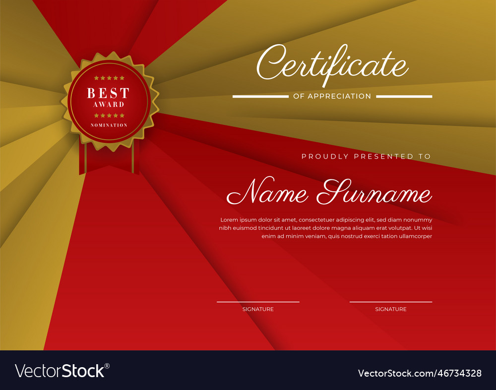 Modern elegant red and gold diploma certificate Vector Image