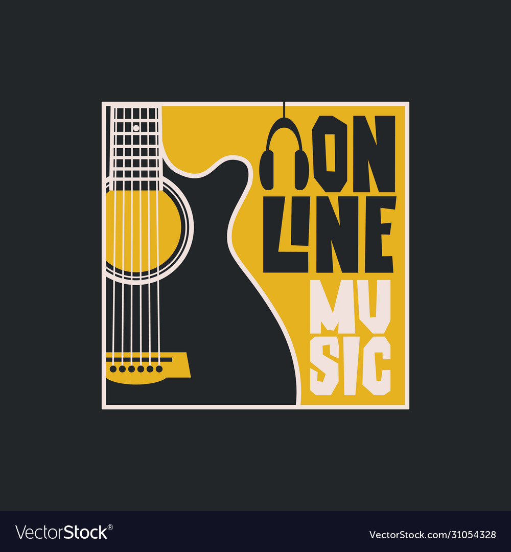 Poster for online music with a guitar Royalty Free Vector