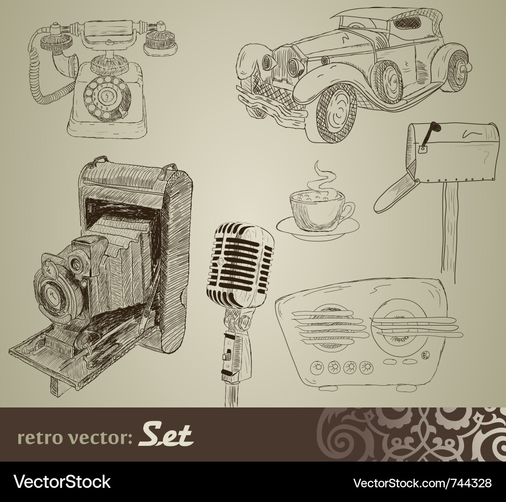 Retro doodle set Royalty Free Vector Image - VectorStock