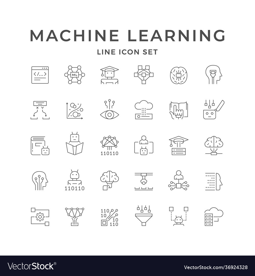 Set line icons machine learning Royalty Free Vector Image