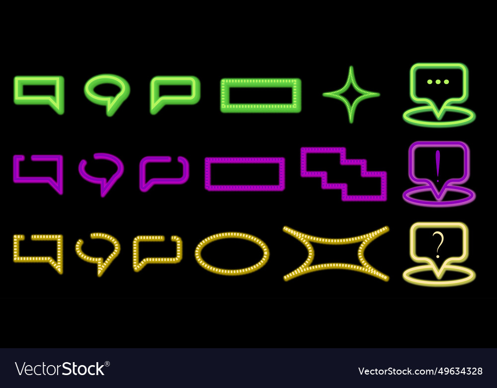 Set of neon signs rectangle square circle Vector Image