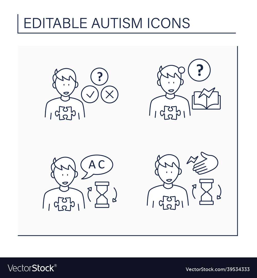 Autism spectrum disorder line icons set