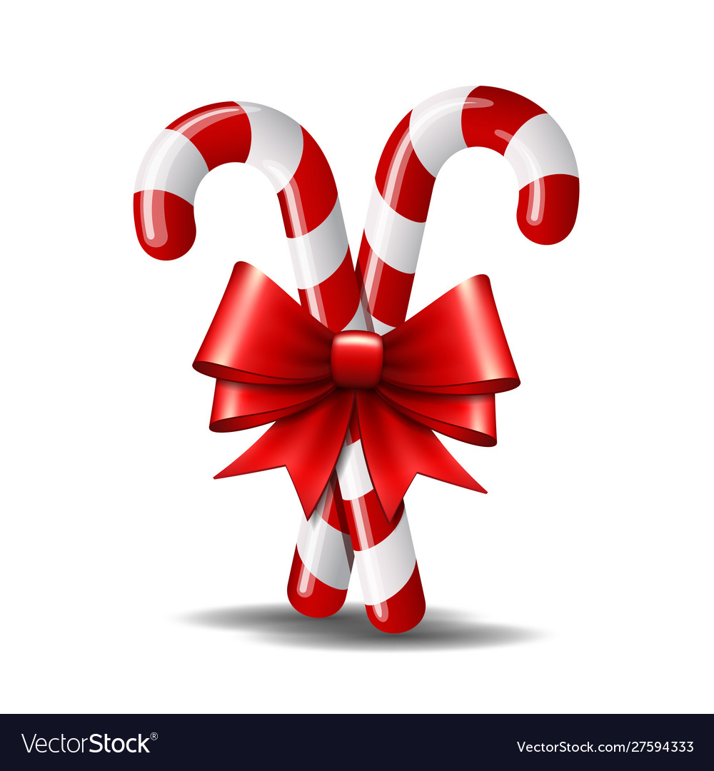 Christmas candy cane with red bow isolated Vector Image