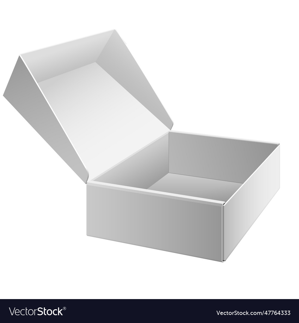 Cool realistic white package cardboard box opened Vector Image