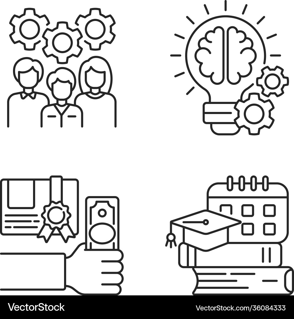 Idea generation linear icons set Royalty Free Vector Image