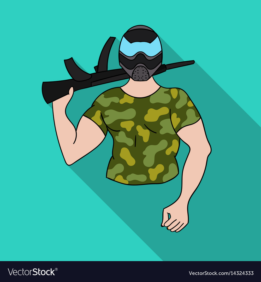 Paintball player icon in outline style isolated