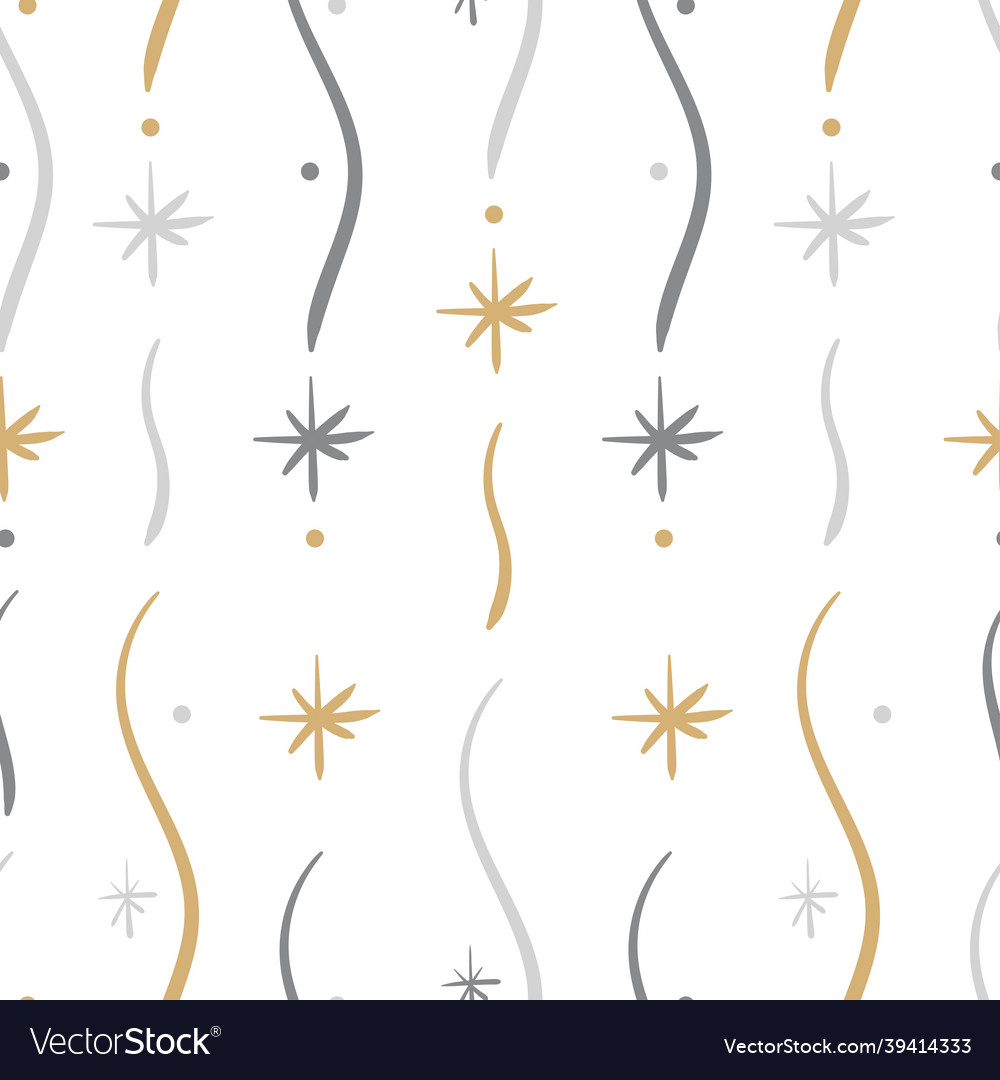 Seamless pattern with snowflakes and flowing lines