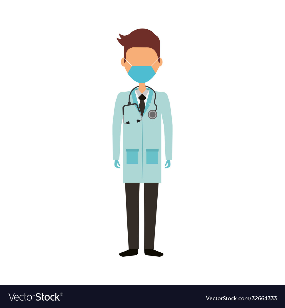 Young male doctor wearing medical mask character