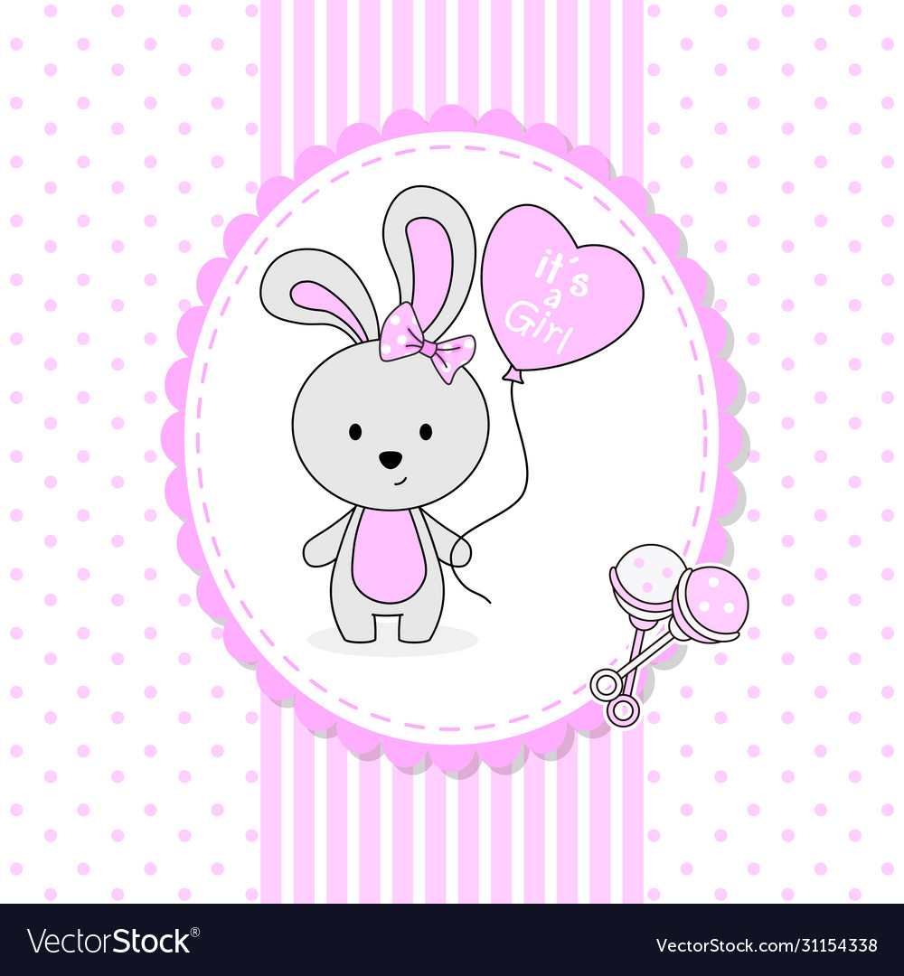 Baby girl shower card cute rabbit with heart shap