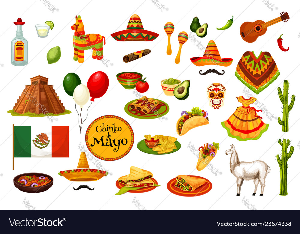 Cinco De Mayo Holiday Icons Mexican Culture Vector Image