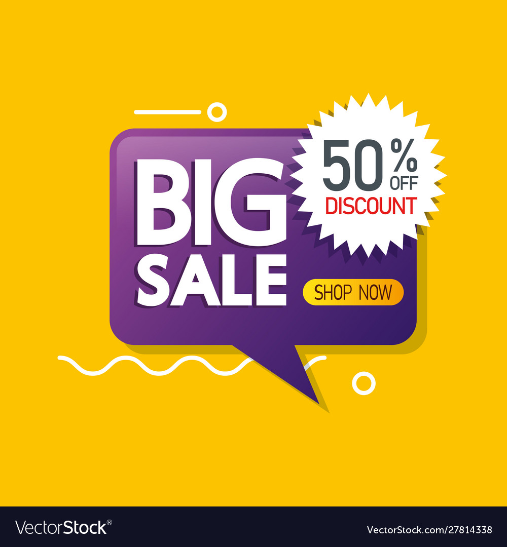 Commercial label with big sale lettering in speech