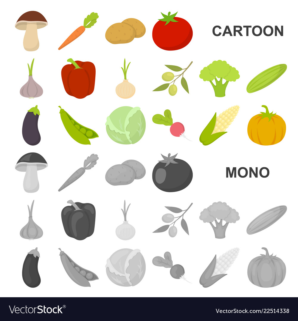 Different kinds of vegetables cartoon icons in set