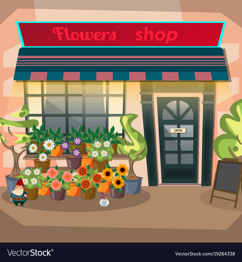 Flower Shop Facade Flat Design Royalty Free Vector Image