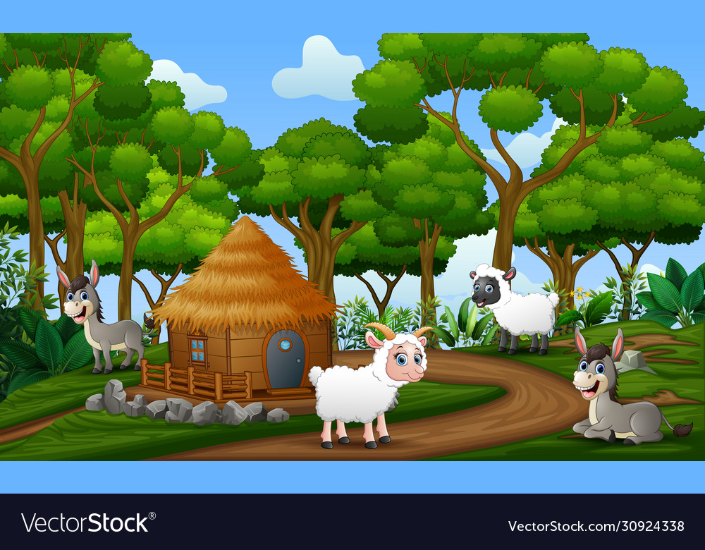 Happy animals enjoying at farm land Royalty Free Vector