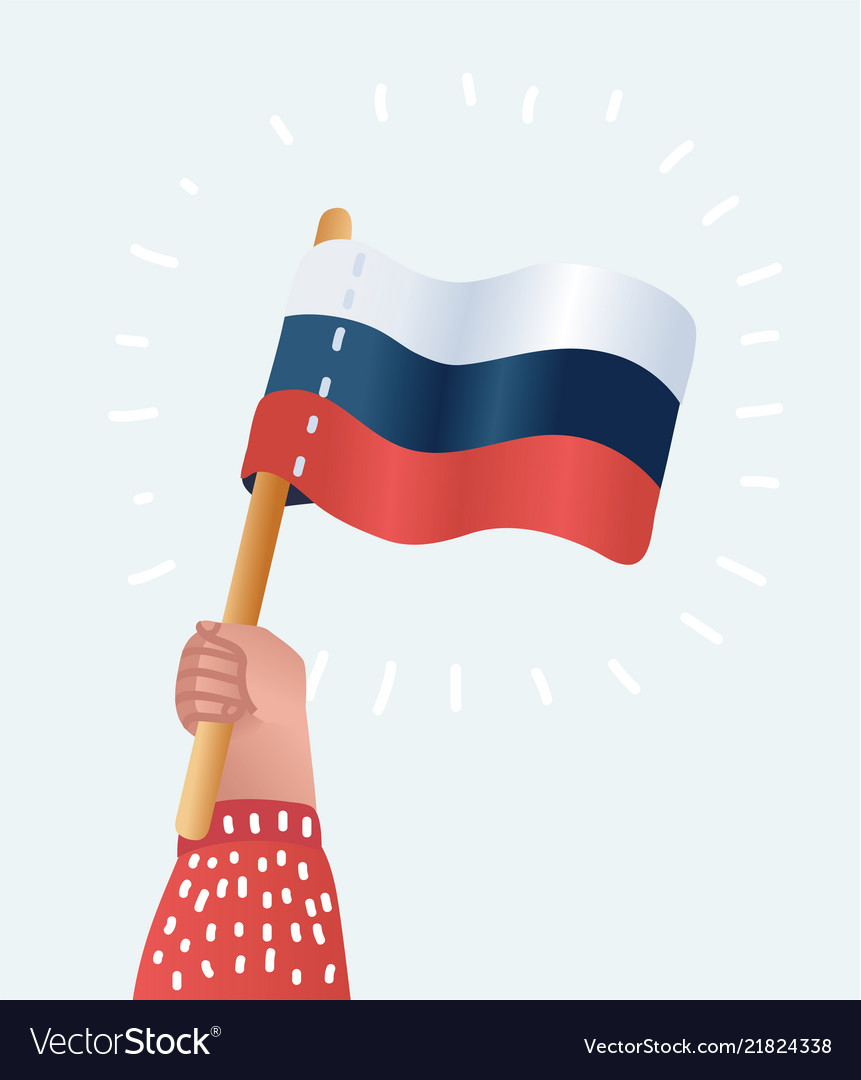 Human hands holding russian flag