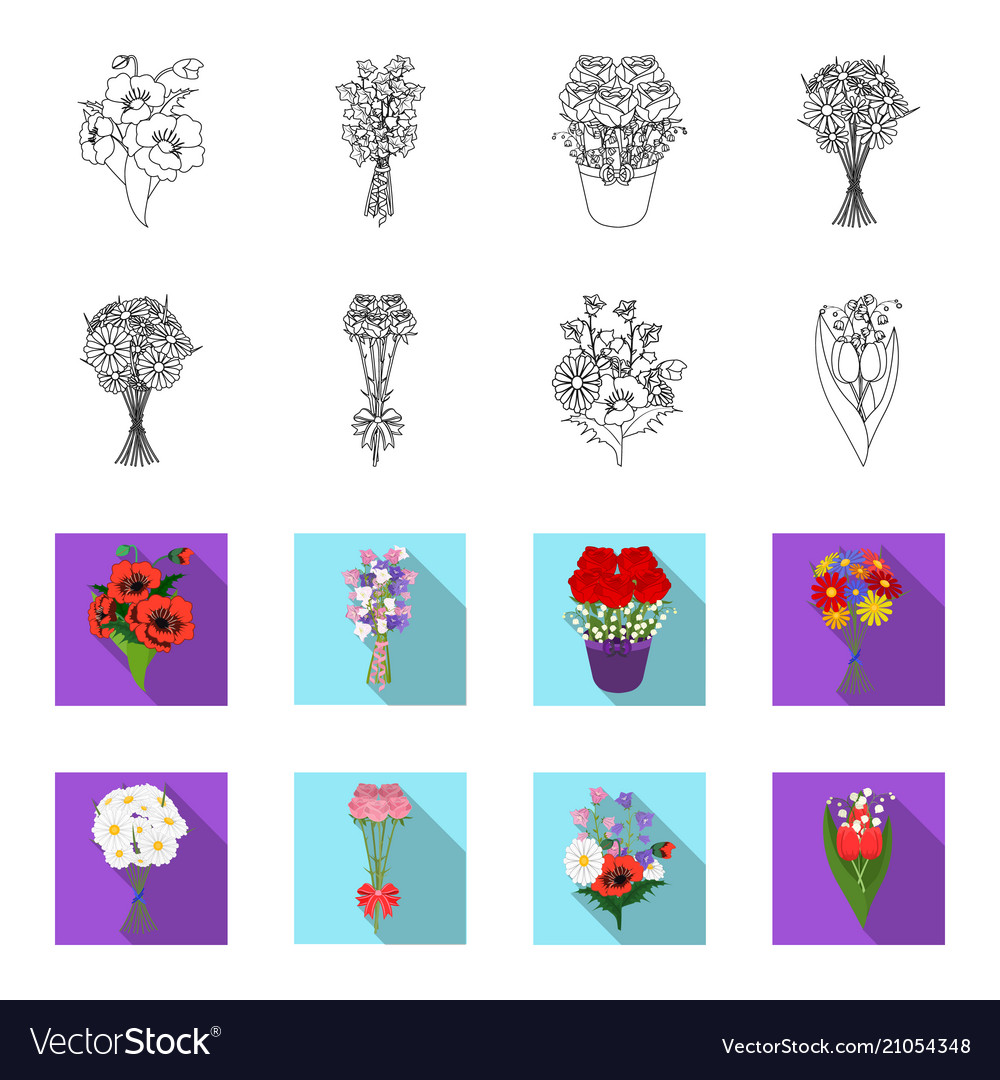 A bouquet of fresh flowers outlineflat icons