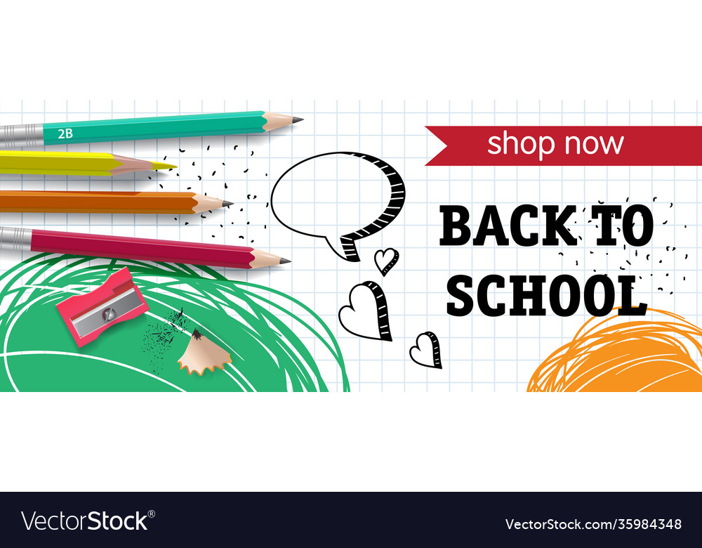 Back to school shop now lettering with pencils Vector Image