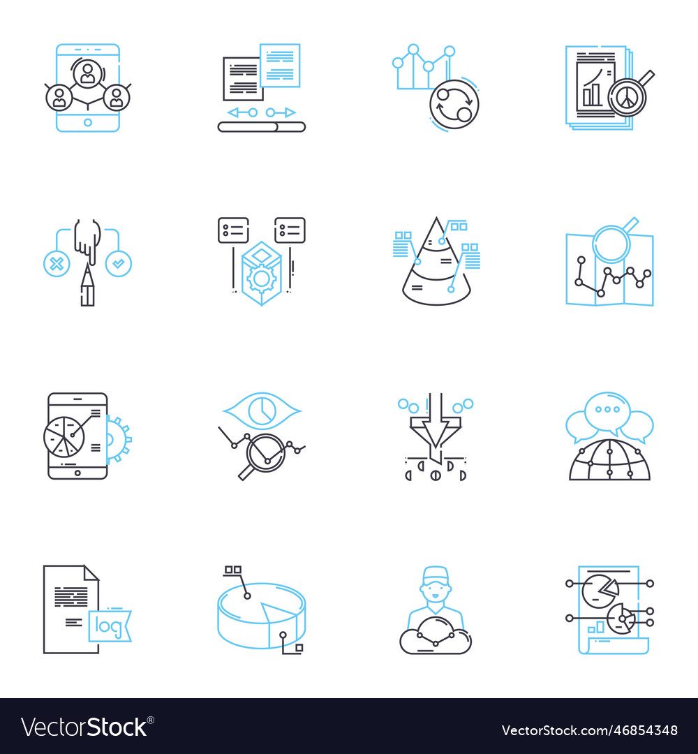 Business intelligence linear icons set analytics