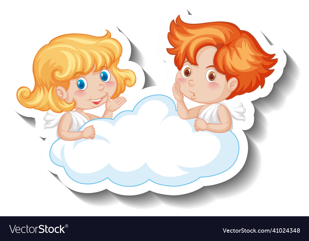 Cupid kids on a cloud in cartoon style