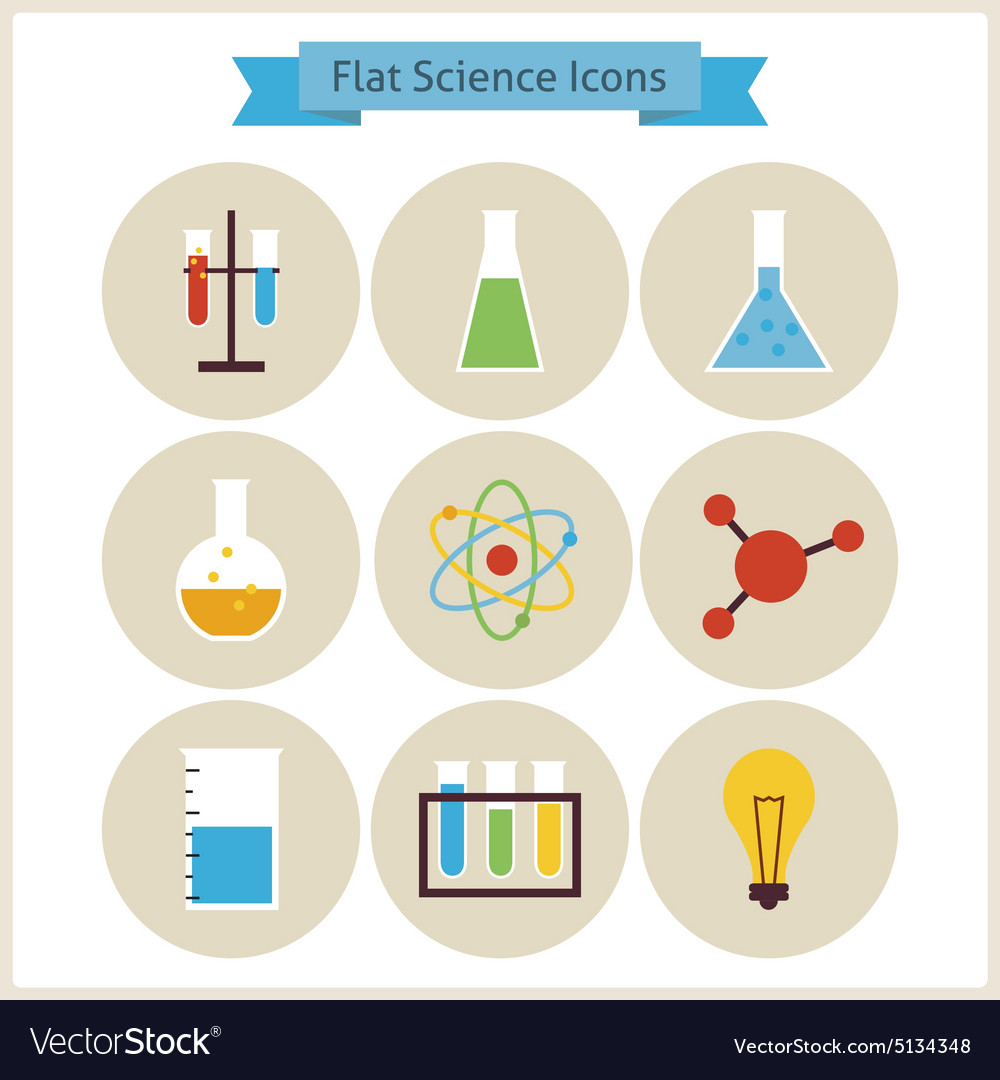 Flache Schule Chemie und Wissenschaft Icons Set