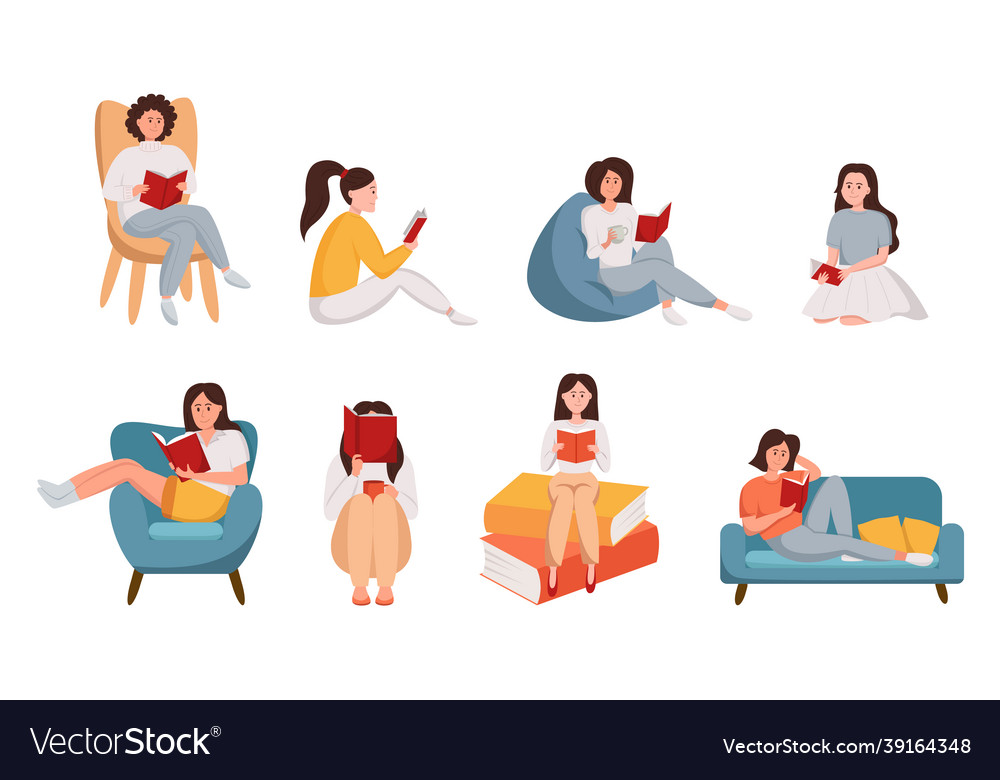 Girls Reading A Books In Different Poses Vector Image Girls Reading A Books In Different Poses Vector Image