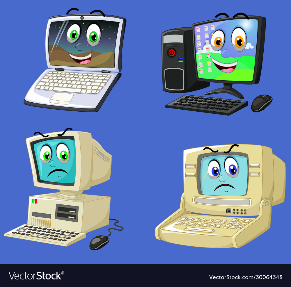 Old past computer and new modern desktop Vector Image