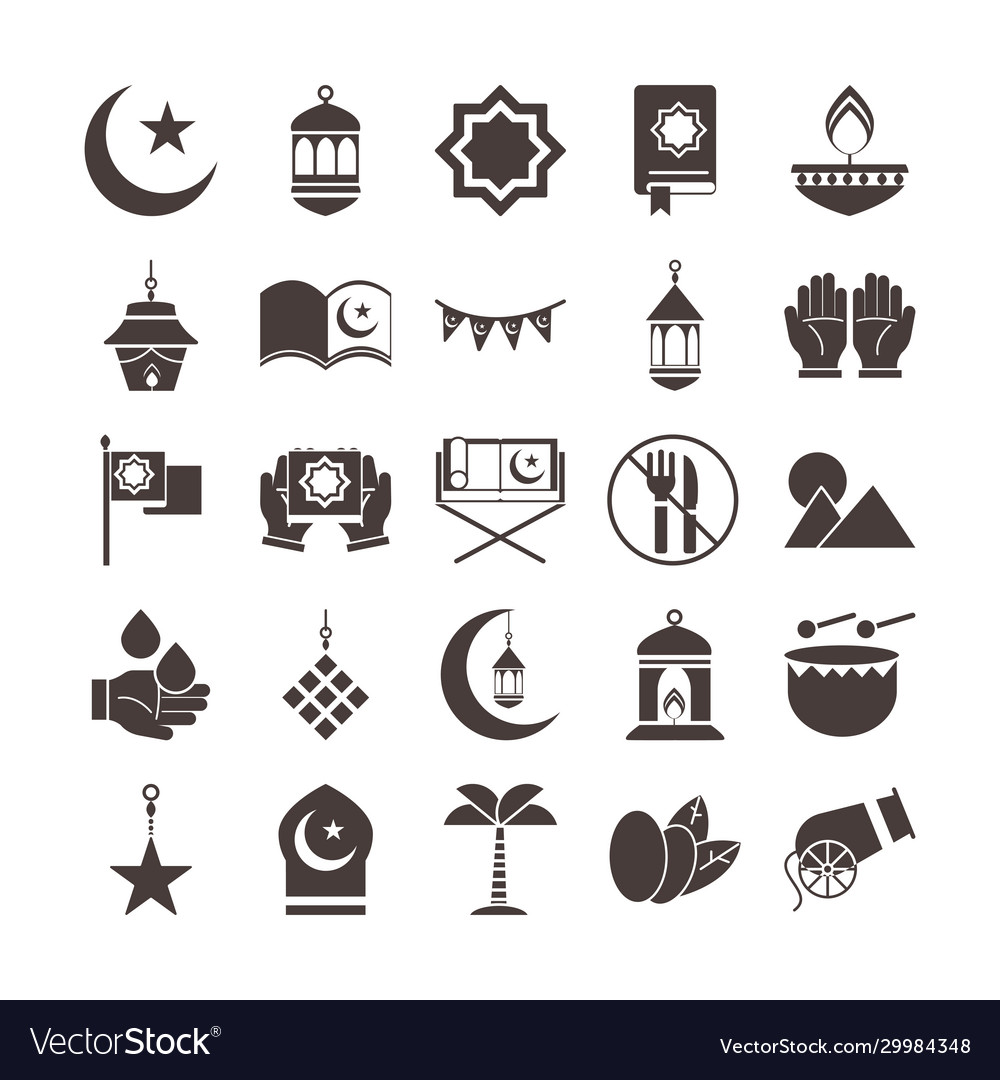 Ramadan arabic islamic celebration icon set