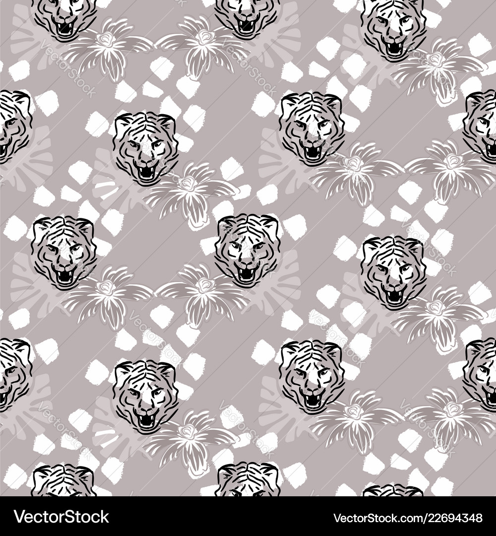 Seamless pattern with tiger heads Royalty Free Vector Image