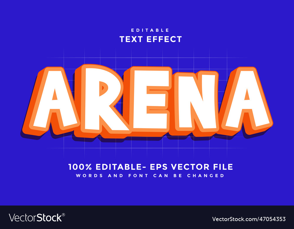 3d minimal word arena editable text effect design Vector Image