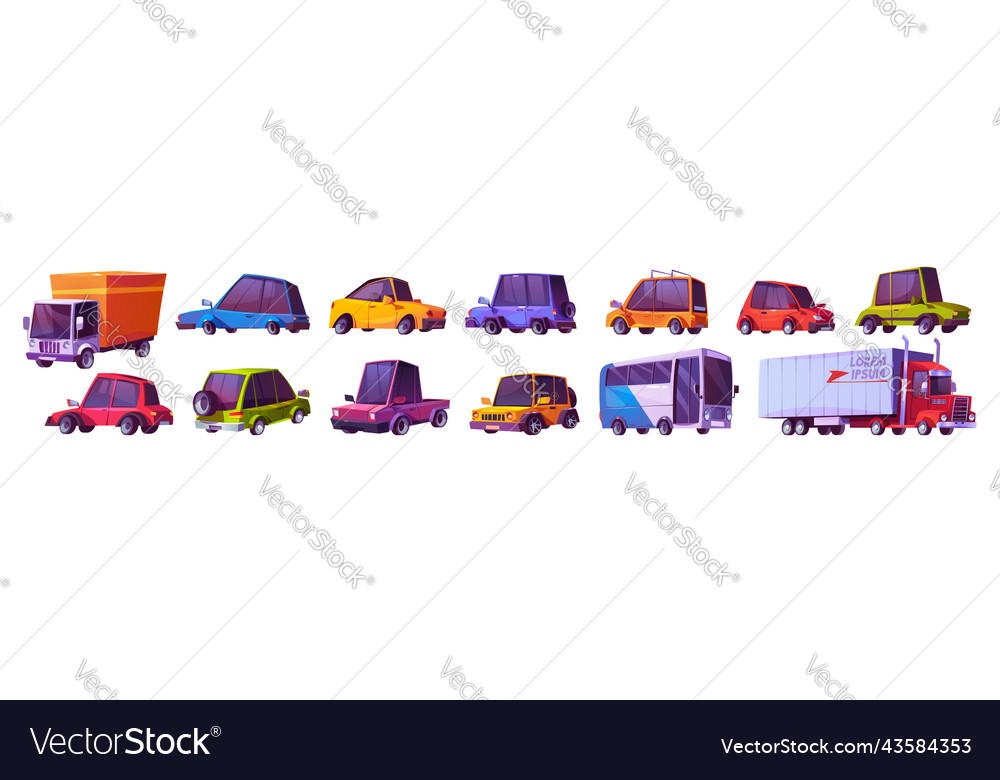 Cartoon cars set modern automobiles bus truck vector image Cartoon cars set modern automobiles bus truck