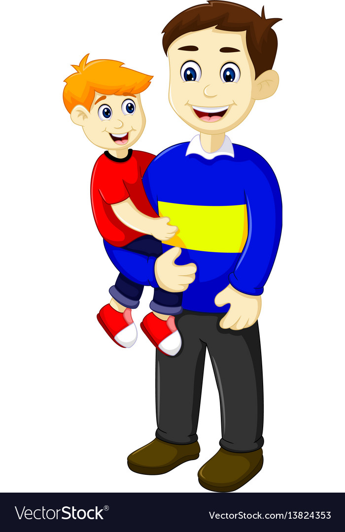 Funny cartoon father holding his son Royalty Free Vector