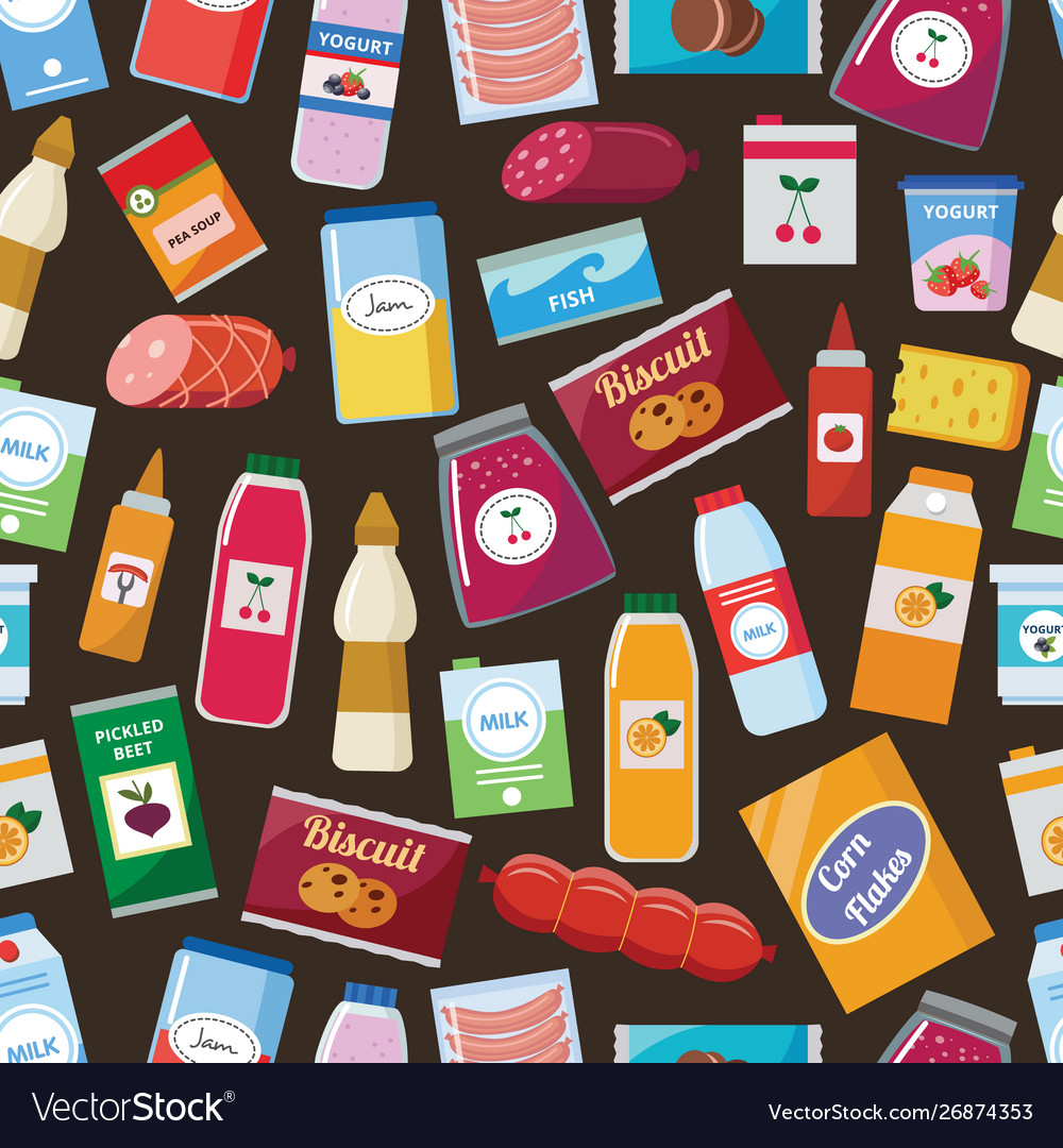 Grocery food seamless pattern - colorful