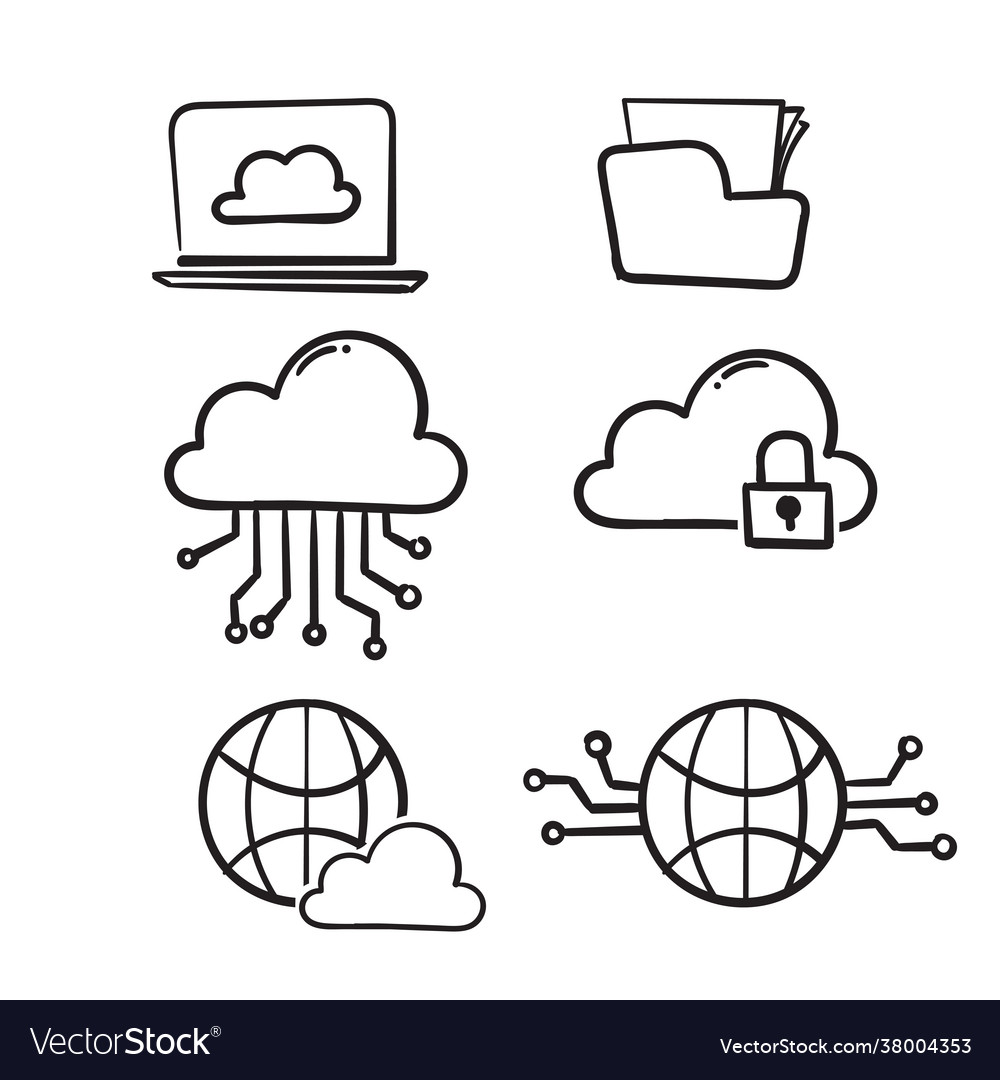 Hand drawn doodle cloud computing internet