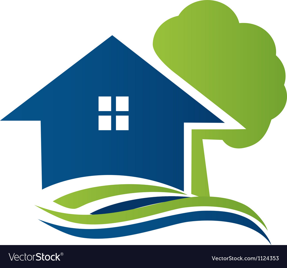 House with tree and waves logo Royalty Free Vector Image