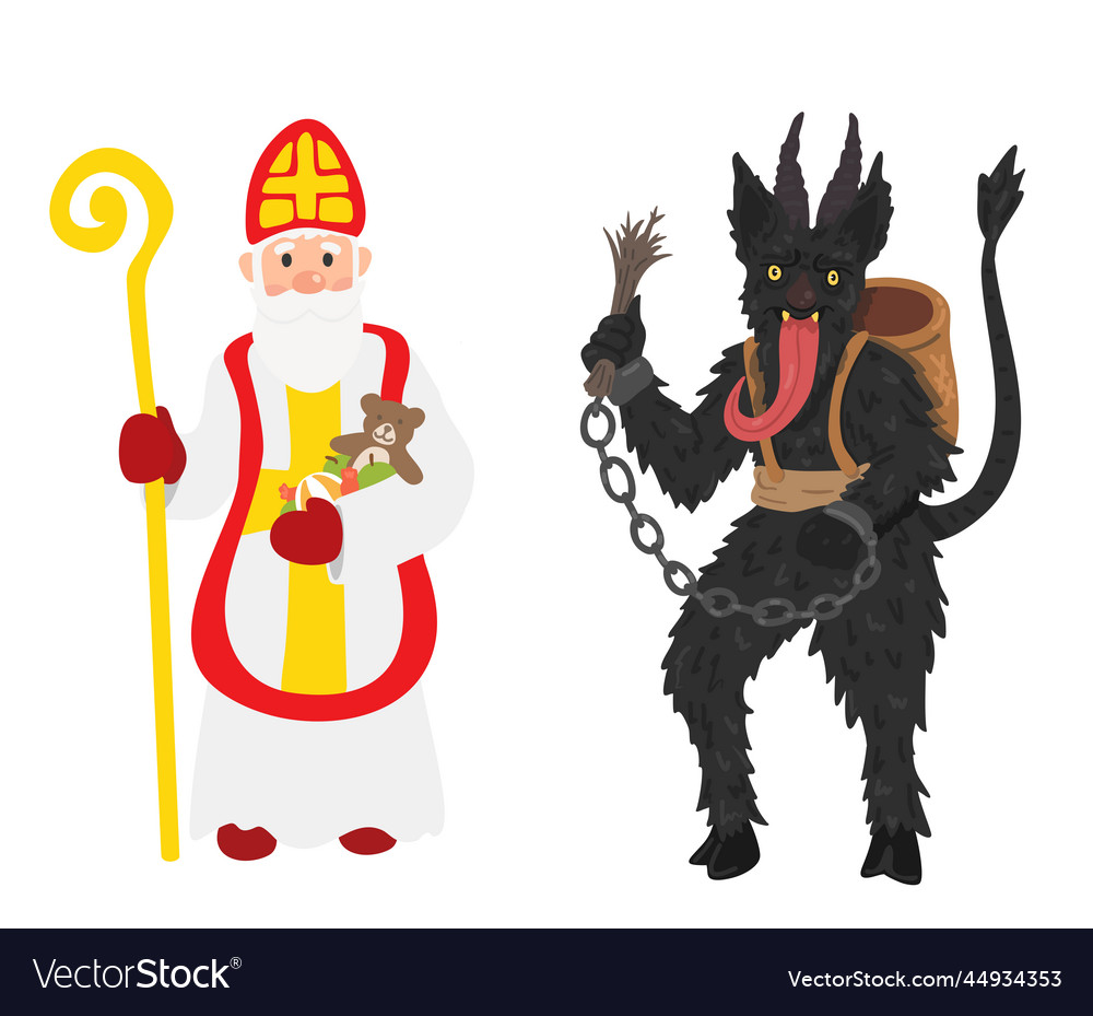 Saint nicholas and krampus isolated on a white Vector Image