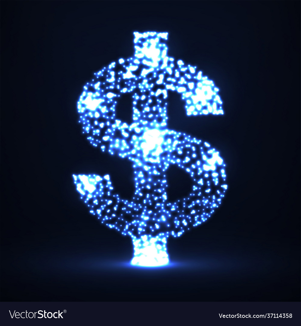 Abstract dollar sign glowing particles neon