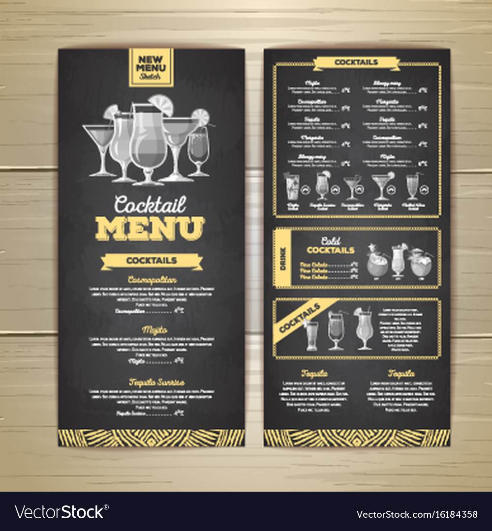 Chalk drawing cocktail menu design Royalty Free Vector Image