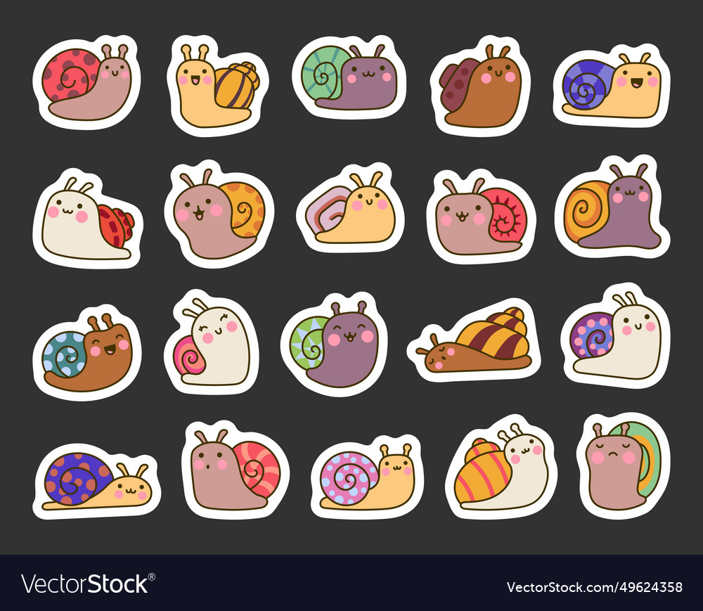 Cute cartoon kawaii snails sticker bookmark Vector Image
