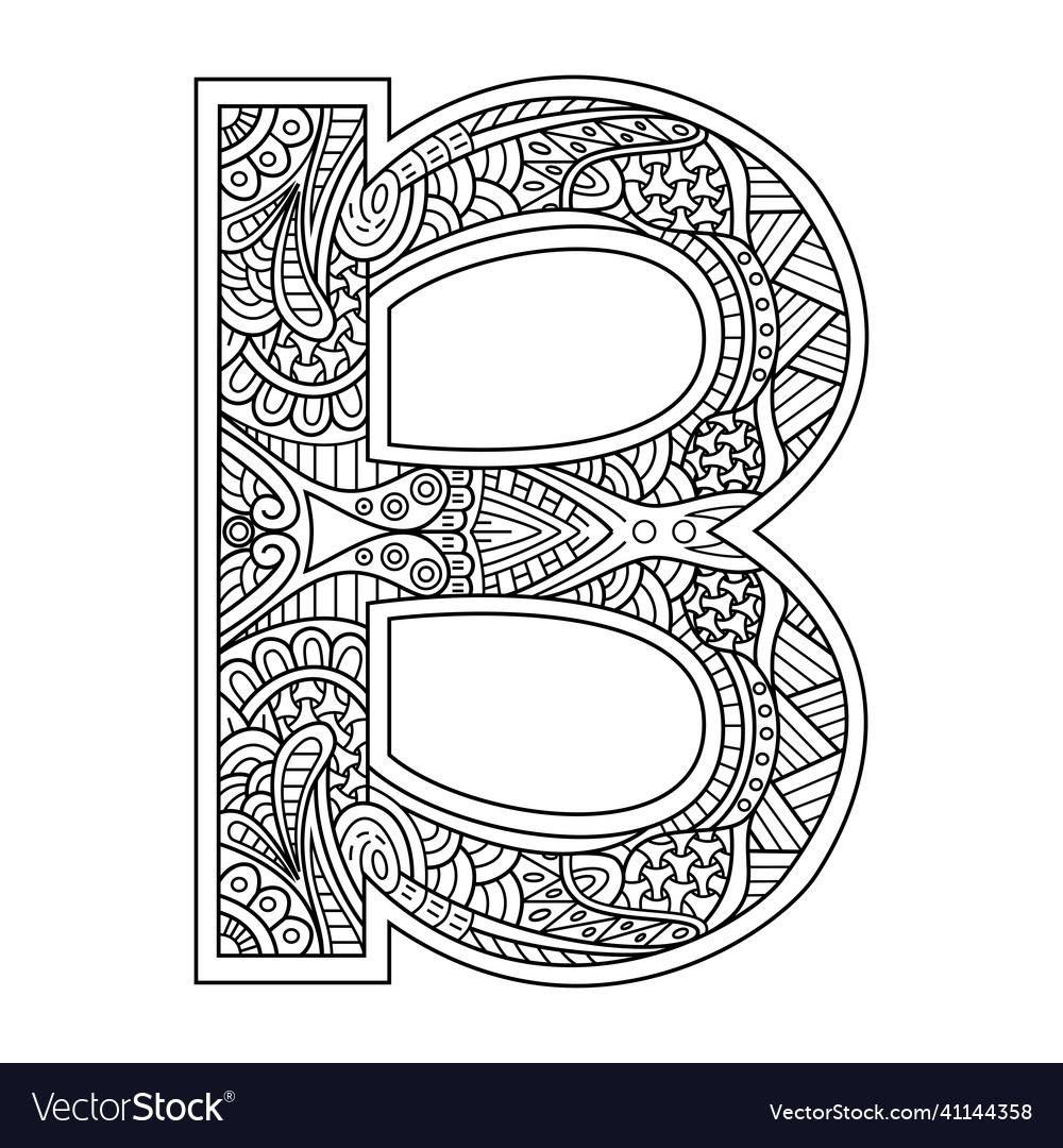 Hand drawn of alphabet letter b in entangle style Vector Image